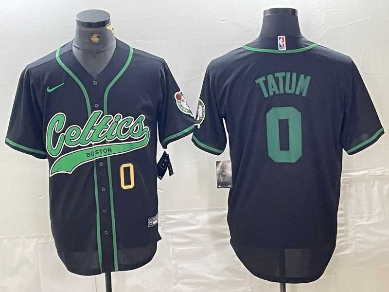 Mens Boston Celtics #0 Jayson Tatum Number Black Cool Base Stitched Baseball Jersey